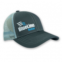 Blue Trim Mesh Back Charcoal Trucker Cap